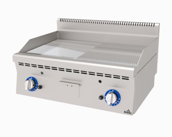 AGI-860/ND - Gazlı Pleyt Izgara, 1/2 Düz - 1/2 Nervürlü Yüzeyli - Set Üstü